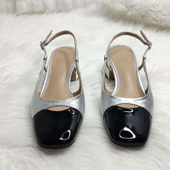 Sam Edelman Tarra Slingback Pump Heels Cap Toe Metallic Silver Black 9.5 - Picture 7 of 15